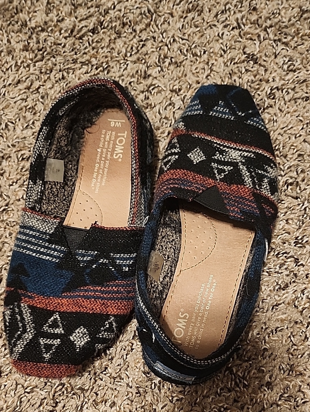TOMS Slip-On Shoes in Navy, Rust, Black & Cream Aztec Pattern